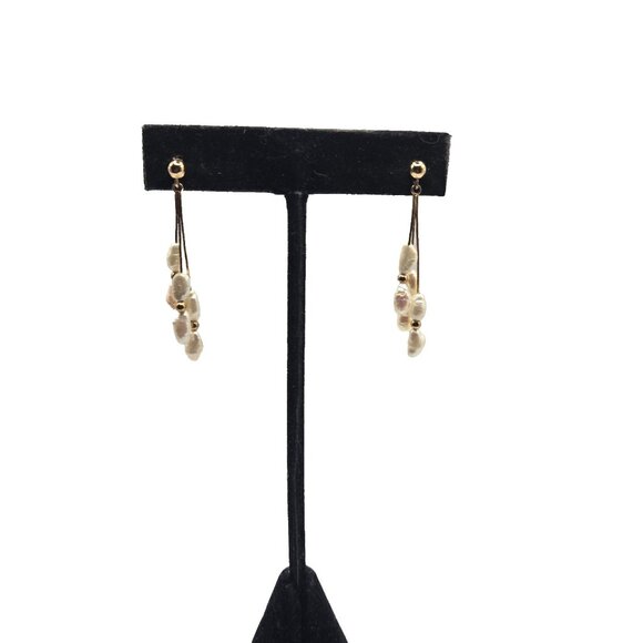 Vintage 14K Gold Baroque Freshwater Pearl Dangle Earrings - Picture 2 of 9